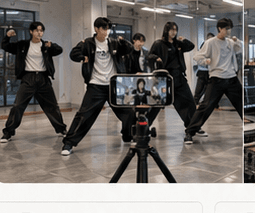Dancers filming a routine on a phone.